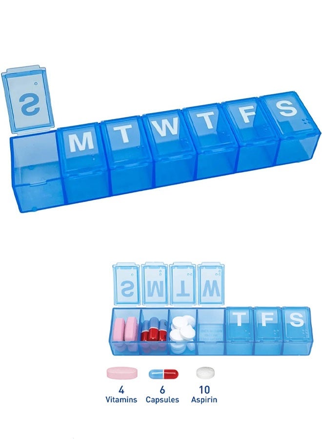 منظم حبوب أسبوعي، 7 أيام، حجرات متوسطة، علبة أدوية، أزرق - Image 1